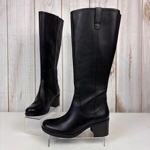 Clarks Hollis Moon Boots Leather Knee-High Comfort Timeless Boot Black Size 7.5